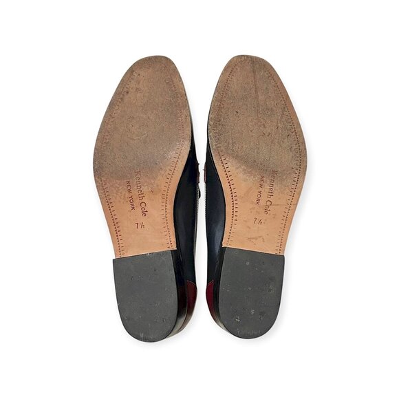 90s Kenneth Cole Spectator Penny Loafers Leather 7.5 Navy White Burgundy - Picture 6 of 9